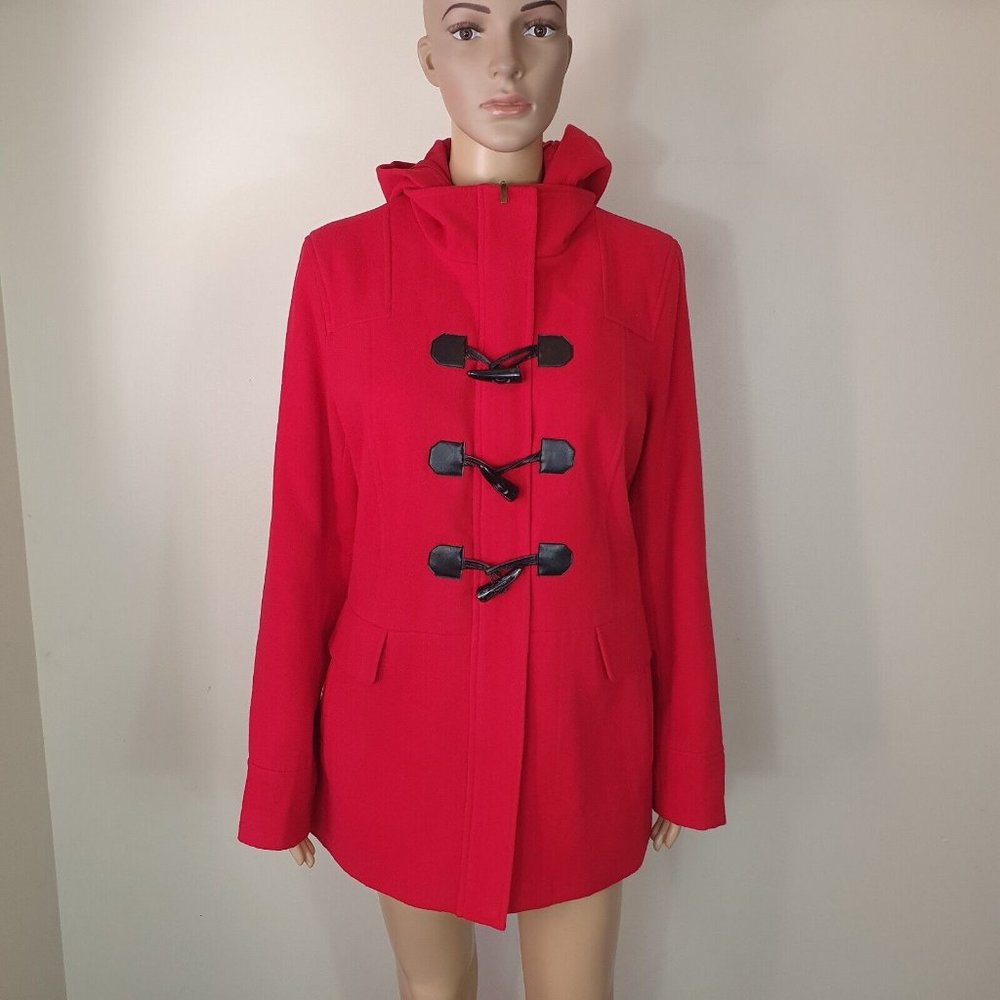 NWOT Katies duffle jacket trench coat Sze 14 Red hooded NEW overcoat Retro - Picture 2 of 7